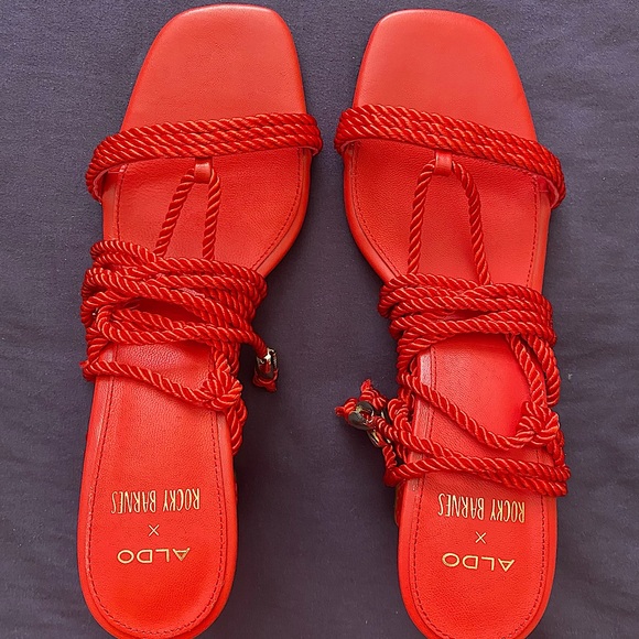 NEW Aldo Red Rb-Ravello Strap Up Block Heels - Picture 1 of 9